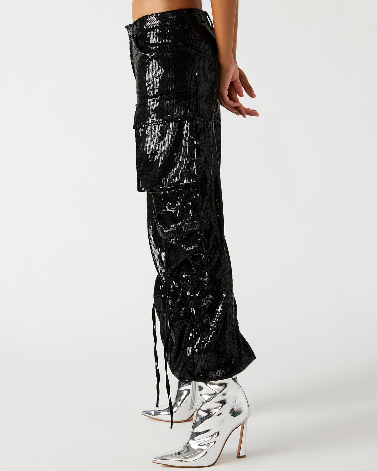 DUO Black Sequin Women's Utility Cargo Pants
