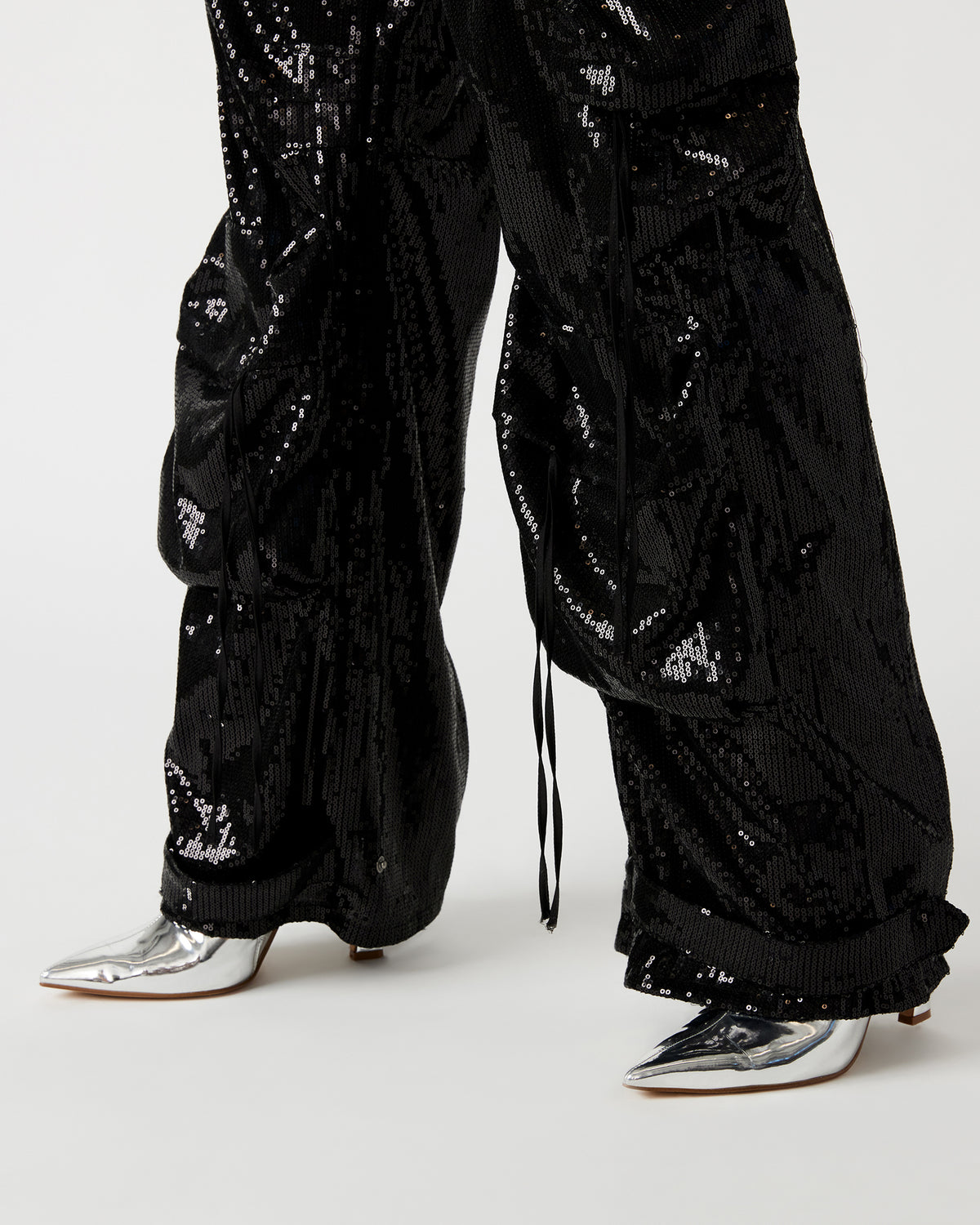 DUO Black Sequin Women's Utility Cargo Pants
