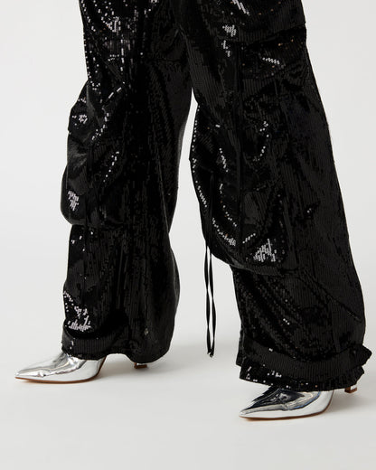 DUO Black Sequin Women's Utility Cargo Pants