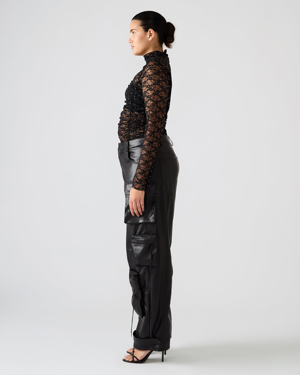 Vegan Leather Duo Black Women's Utility Cargo Pants