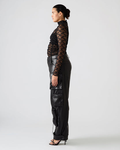 Vegan Leather Duo Black Women's Utility Cargo Pants