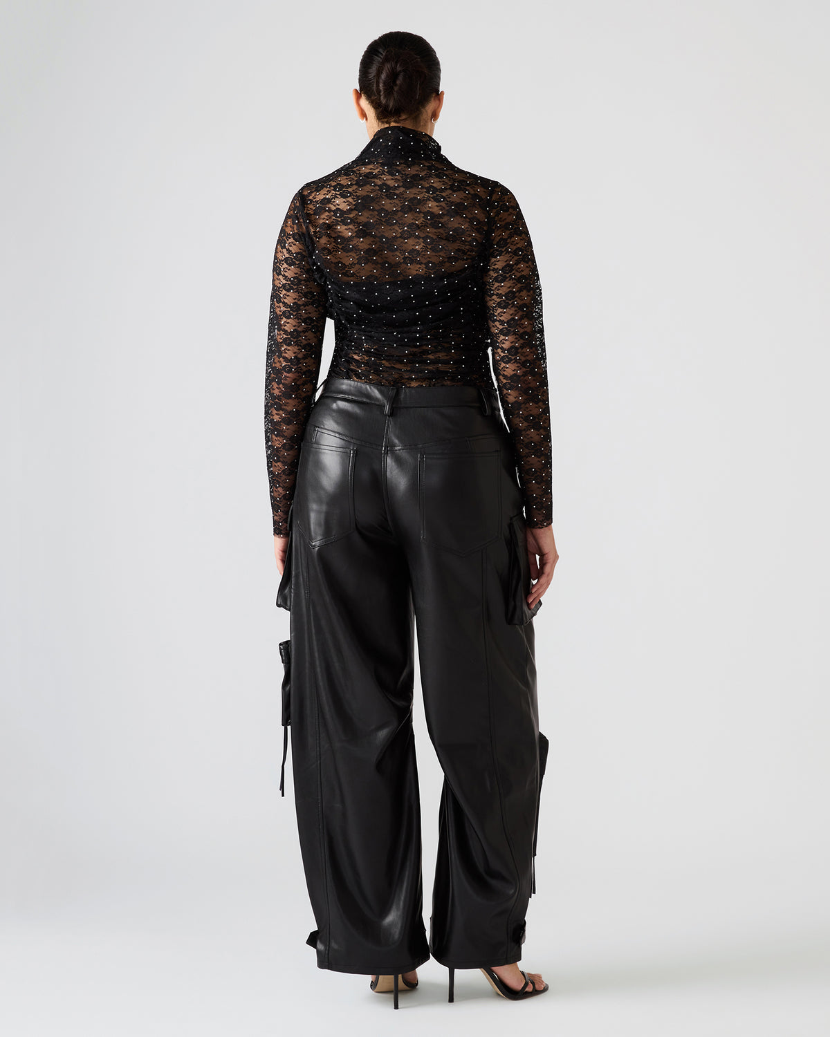 Vegan Leather Duo Black Women's Utility Cargo Pants
