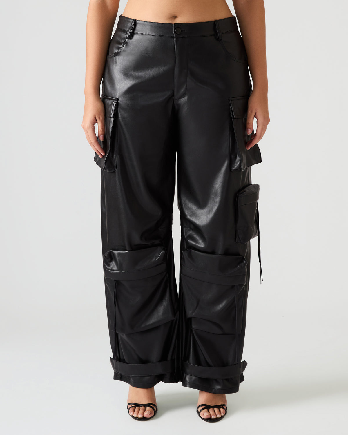 Vegan Leather Duo Black Women's Utility Cargo Pants