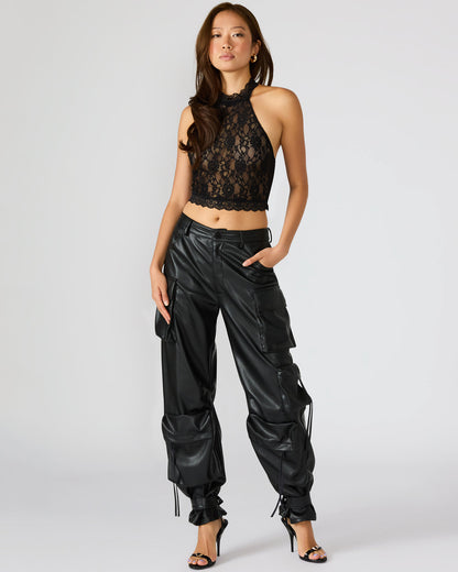 Vegan Leather Duo Black Women's Utility Cargo Pants