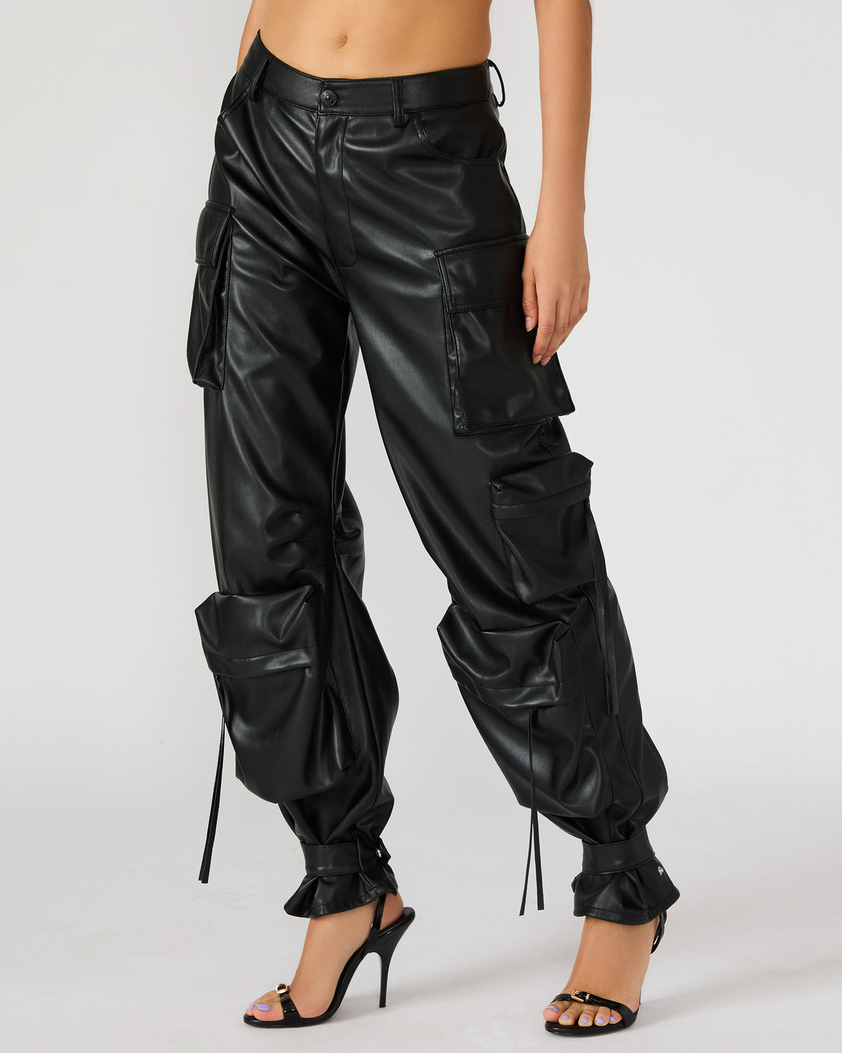 Vegan Leather Duo Black Women's Utility Cargo Pants