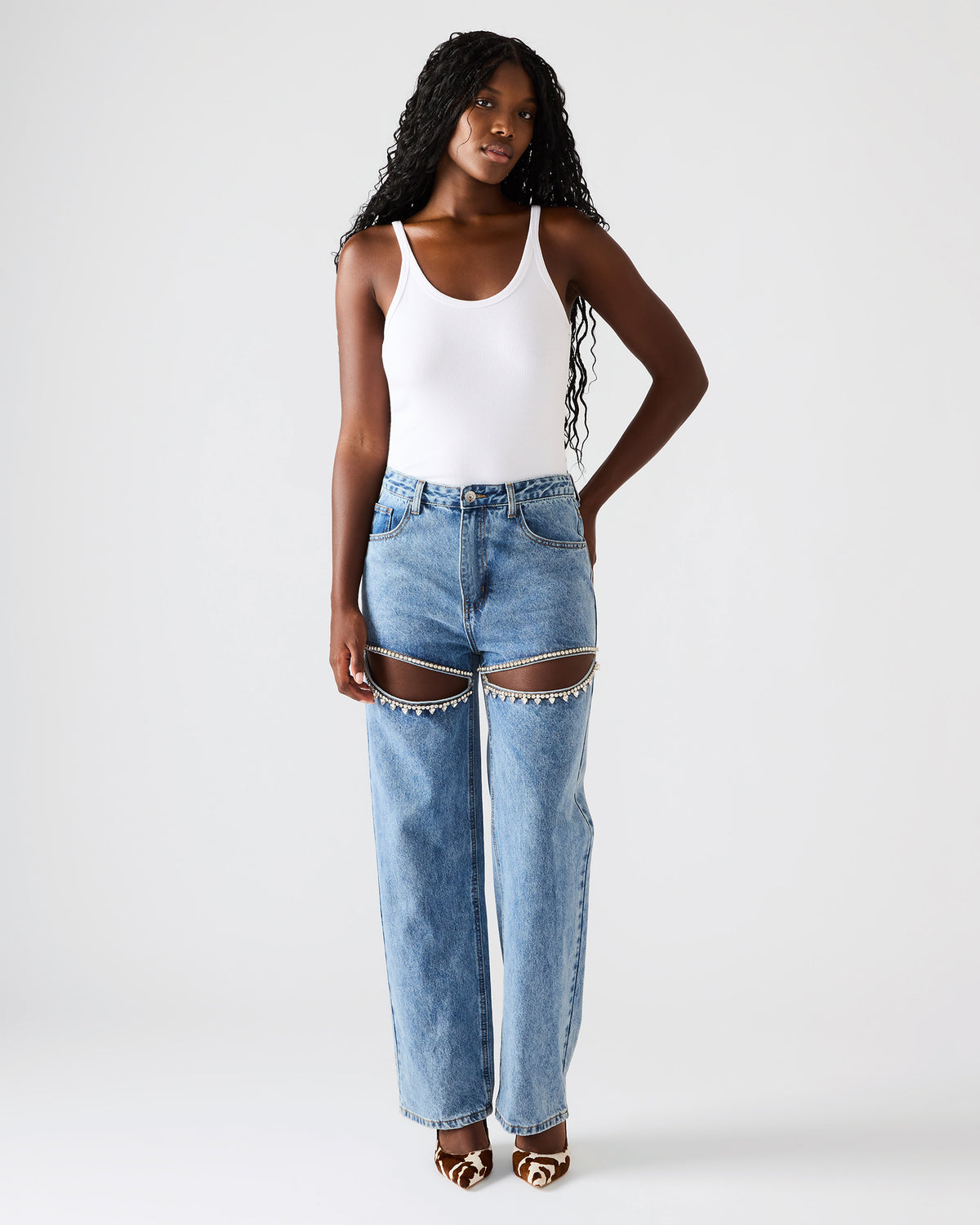 TAYLOR Jean Rhinestone Women's Cutout Jeans