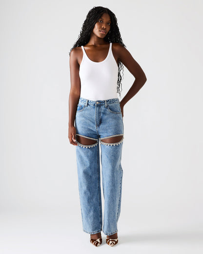 TAYLOR Jean Rhinestone Women's Cutout Jeans