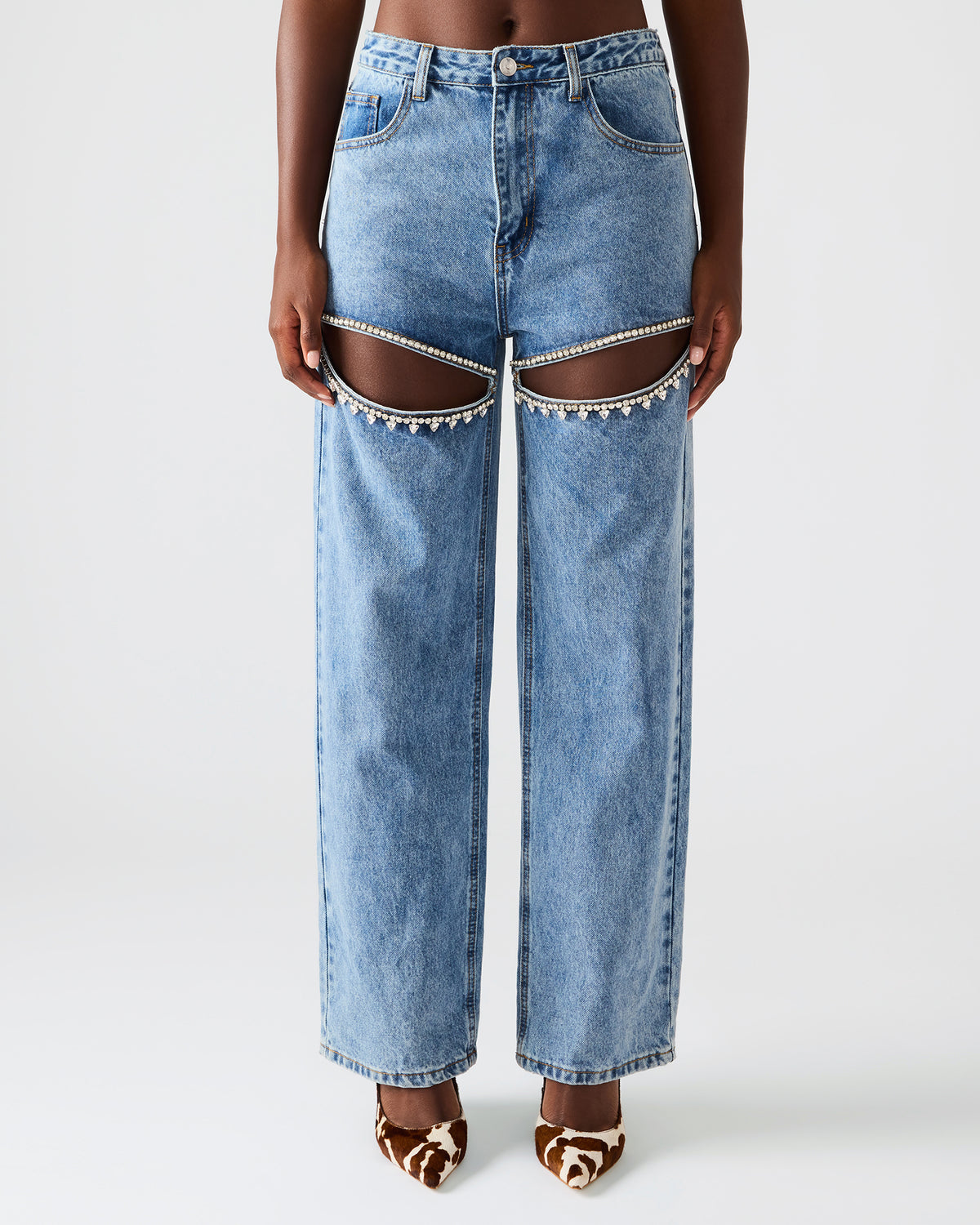 TAYLOR Jean Rhinestone Women's Cutout Jeans