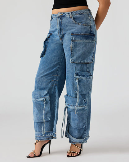 DUO Medium Denim Women's Utility Cargo Pants