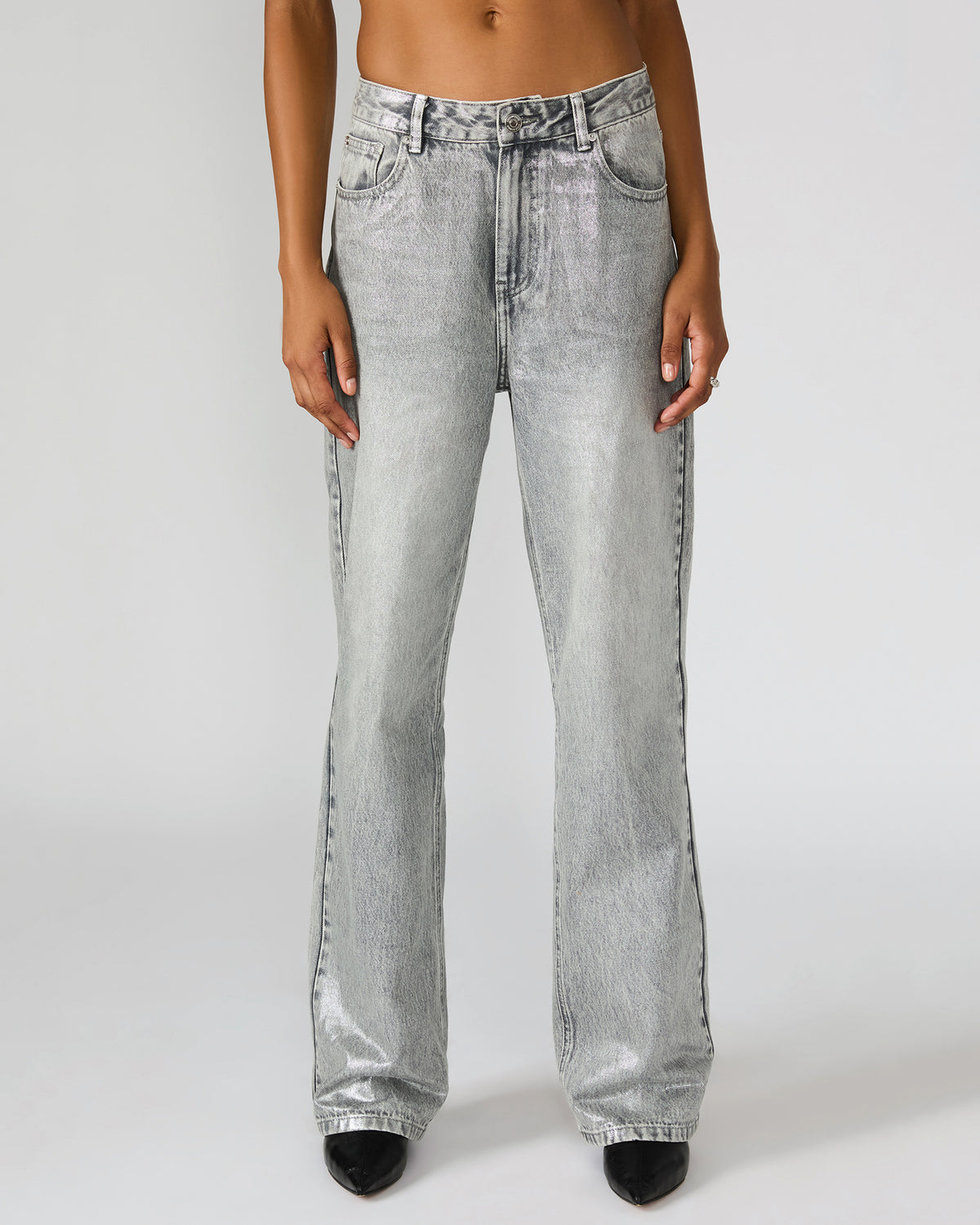 ZO Silver Straight-Leg Metallic Women's Jeans