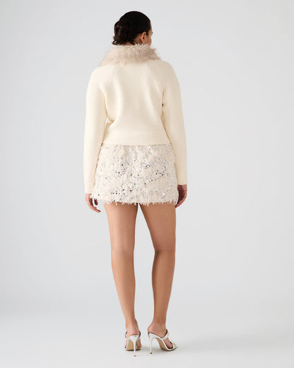 CINDI Ivory Feather Embellished Women's Skirt