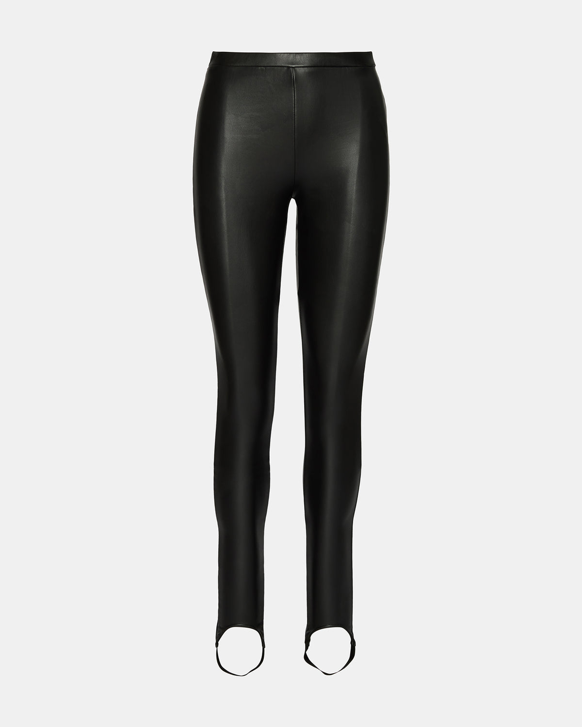 VEGAN LEATHER STIRRUP Black Faux Leather Women's Leggigns