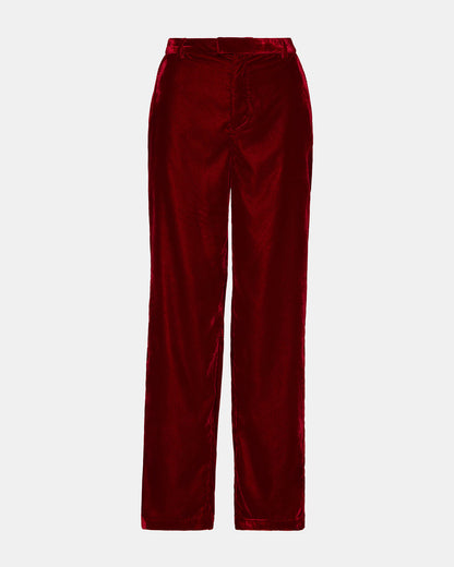 TONIA Red Velvet Wide-Leg Trouser Women's Pants