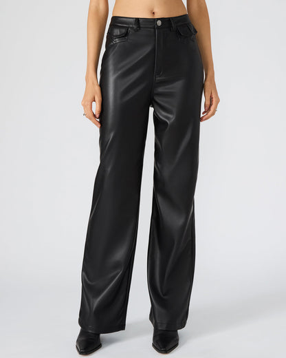 GERALDINE Black Faux Leather Straight-Leg Women's Pants