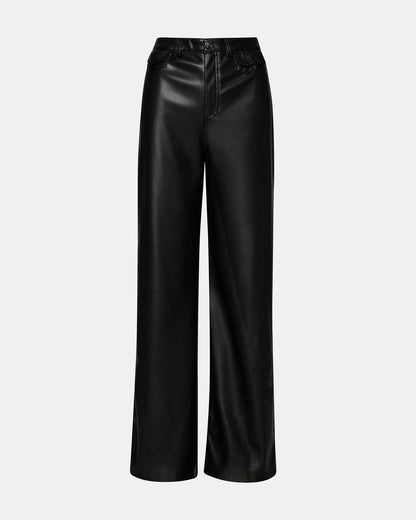 GERALDINE Black Faux Leather Straight-Leg Women's Pants
