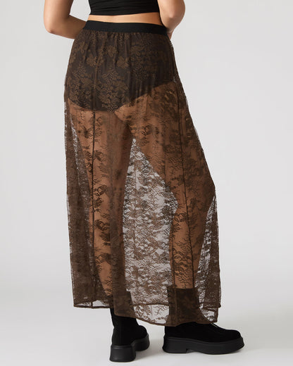 GISELA Dark Espresso Lace Mesh Maxi Women's Skirt