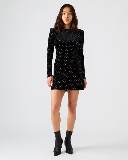 CINDI Black Studded Velvet Rhinestone Embellished Women's Skirt