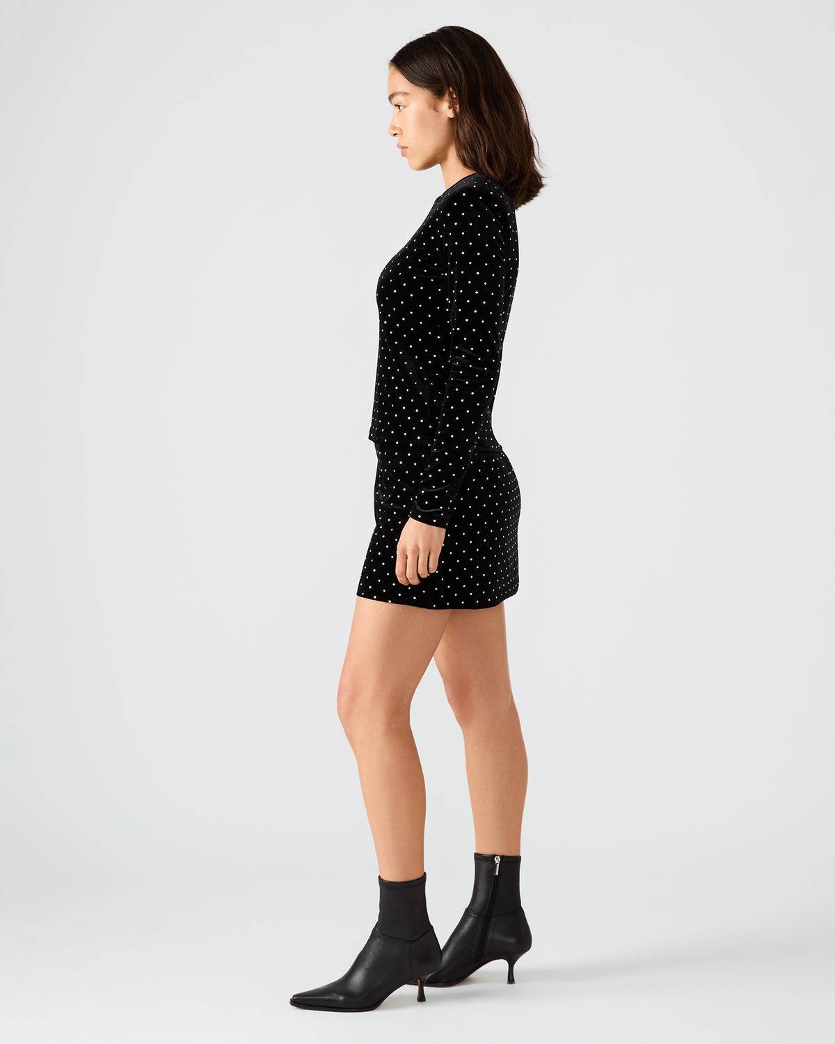 CINDI Black Studded Velvet Rhinestone Embellished Women's Skirt