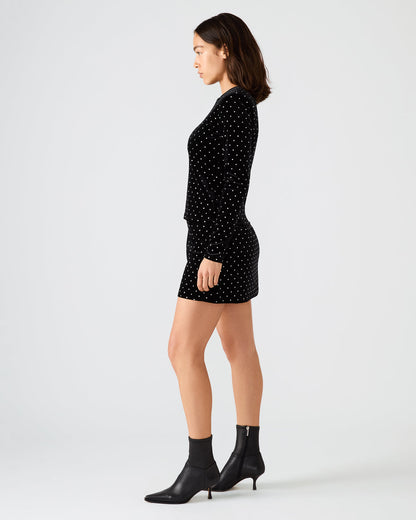 CINDI Black Studded Velvet Rhinestone Embellished Women's Skirt