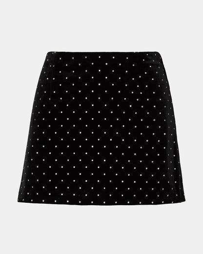 CINDI Black Studded Velvet Rhinestone Embellished Women's Skirt