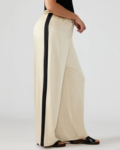 MOXIE Cream Pull-On Contrast Panel Straight Leg Women's Pant