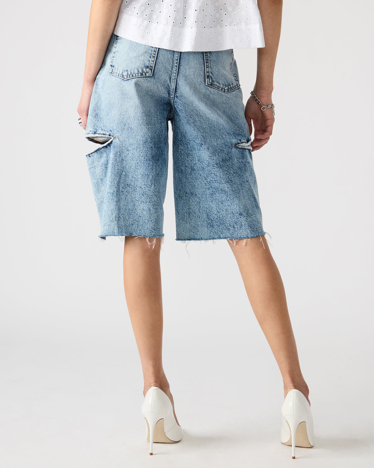LANGE Denim Women's Side Slit Barrel Shorts