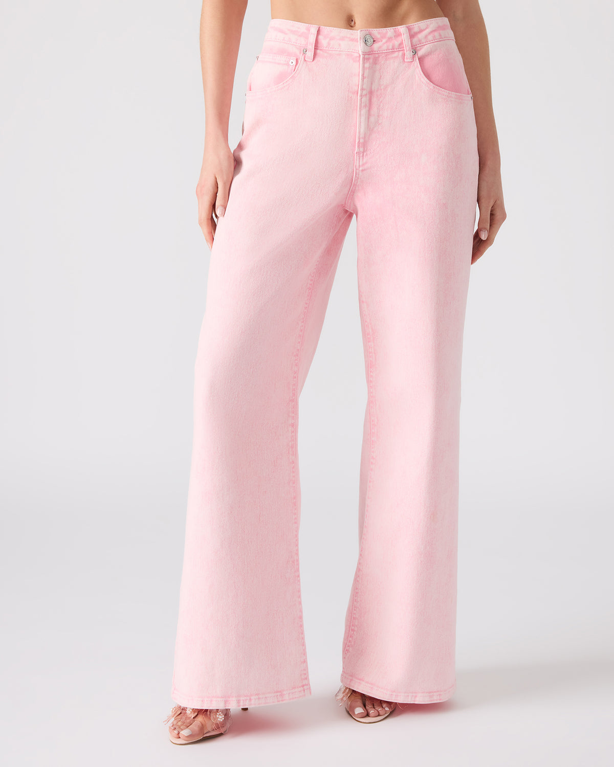 ROZ Pink Wide-Leg Washed Denim Women's Pant