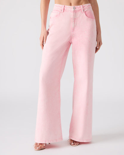 ROZ Pink Wide-Leg Washed Denim Women's Pant
