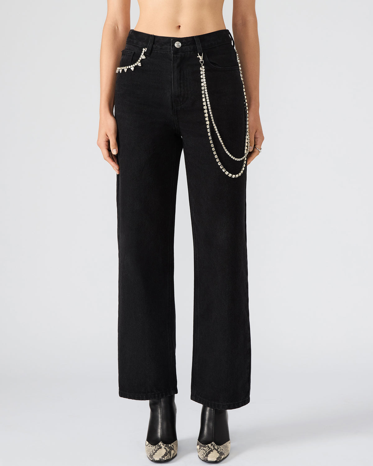 SWIFT Black Wide-Leg Denim Chain Women's Jean