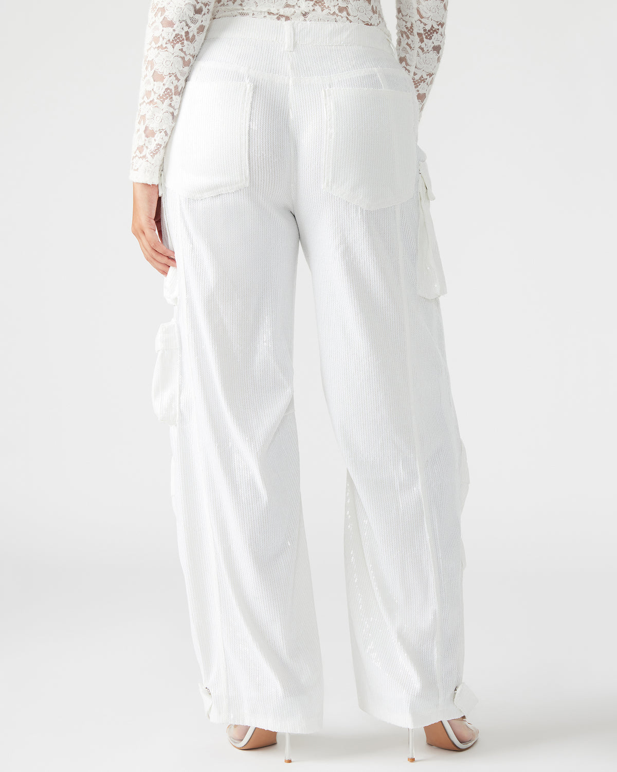 DUO White Sequin Women's Utility Cargo Pants