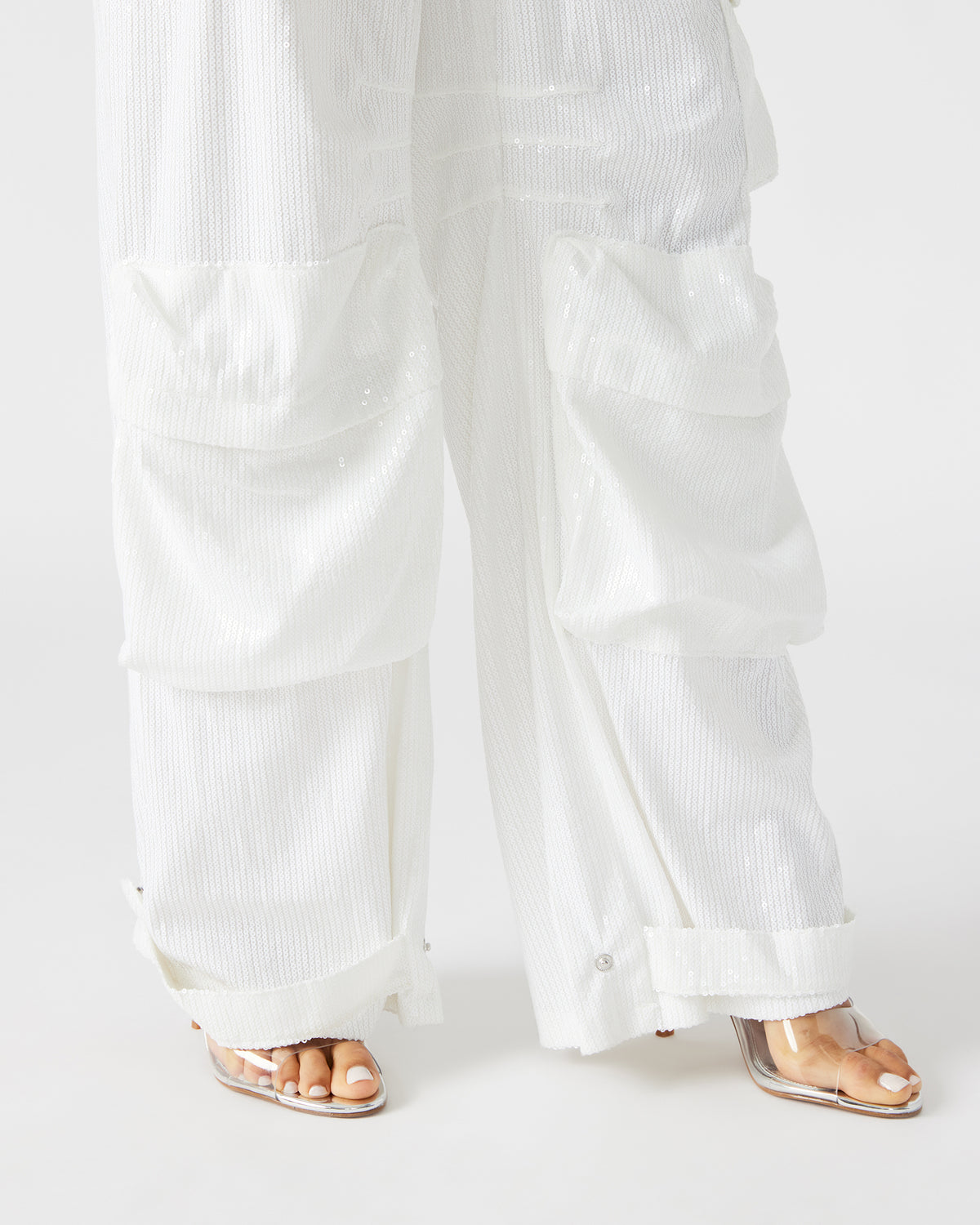 DUO White Sequin Women's Utility Cargo Pants