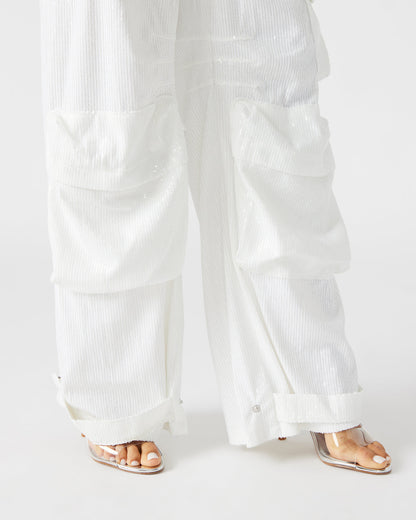 DUO White Sequin Women's Utility Cargo Pants