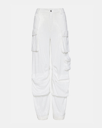 DUO White Sequin Women's Utility Cargo Pants