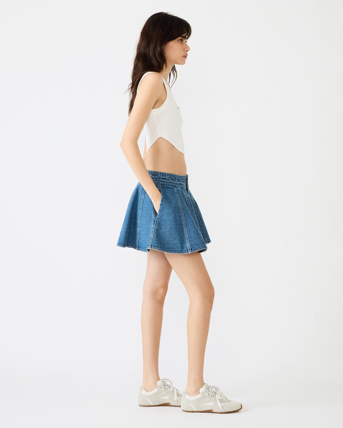 LILLIANY Aruba Blue Pleated Denim Mini Women's Skirt