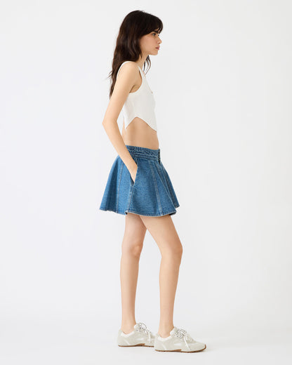 LILLIANY Aruba Blue Pleated Denim Mini Women's Skirt