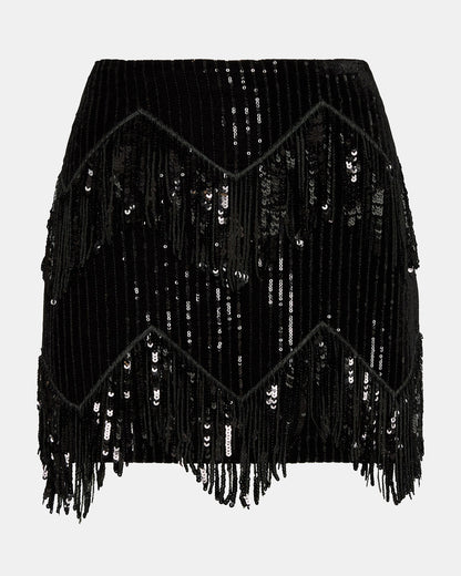 CINDI Sequin Black Fringe Embellished Women's Skirt