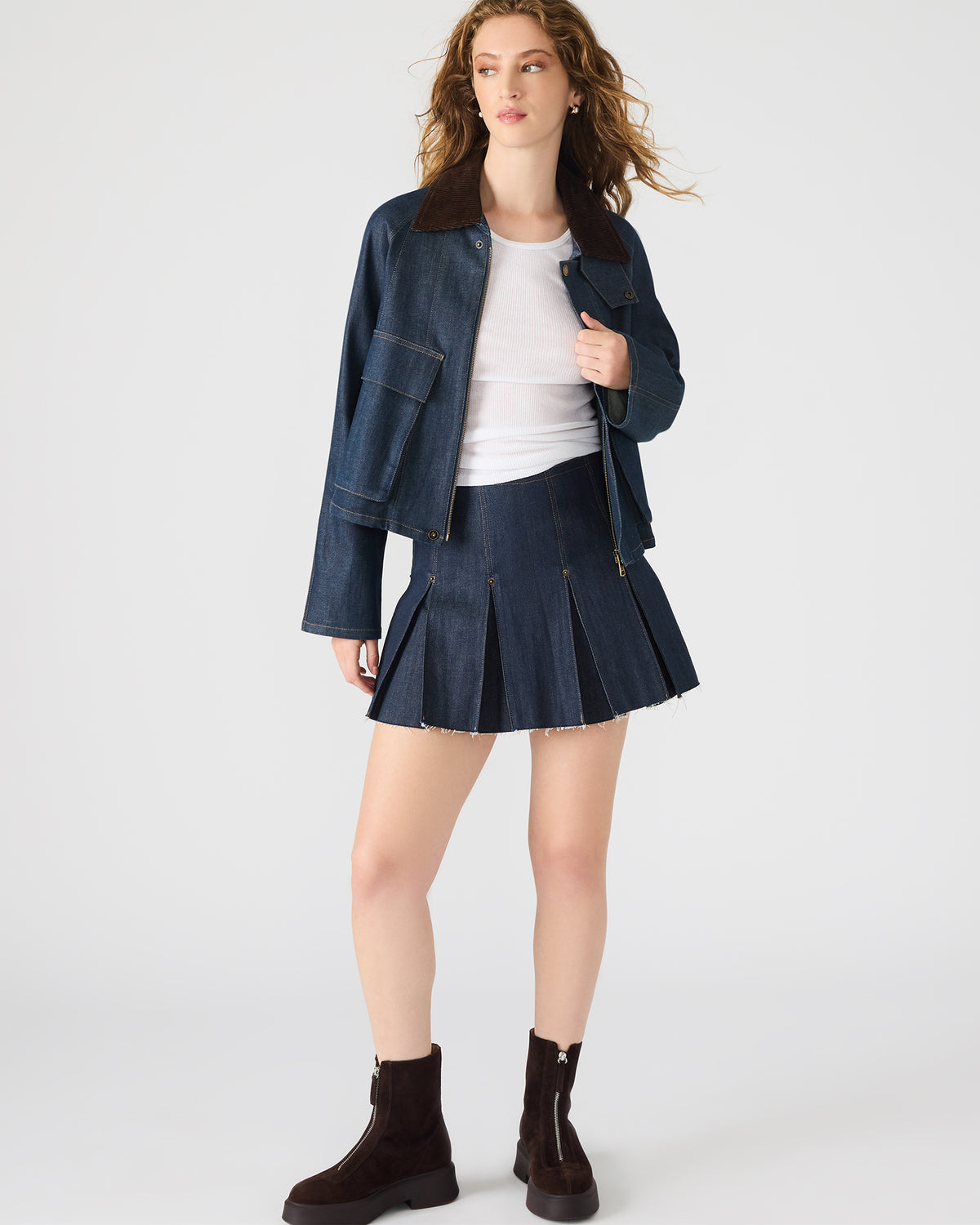 JOAN Deep Indigo Pleated Denim Matching Set Women's Skirt