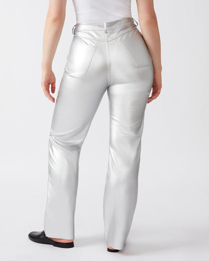 LOREN Pant Silver | Women's Faux Leather Straight Leg Pant