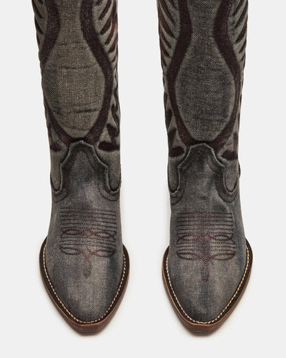 ALBANY Black Denim Pointed-Toe Women's Western Boot