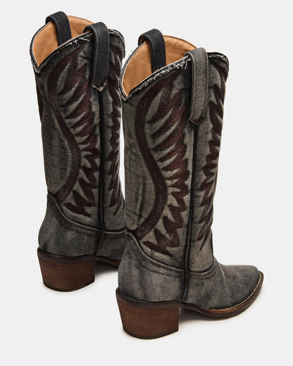 ALBANY Black Denim Pointed-Toe Women's Western Boot