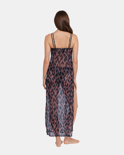 STATIC LEOPARD BIKINI COVER-UP Natural Flowy Mesh Women's Swim Cover-Up