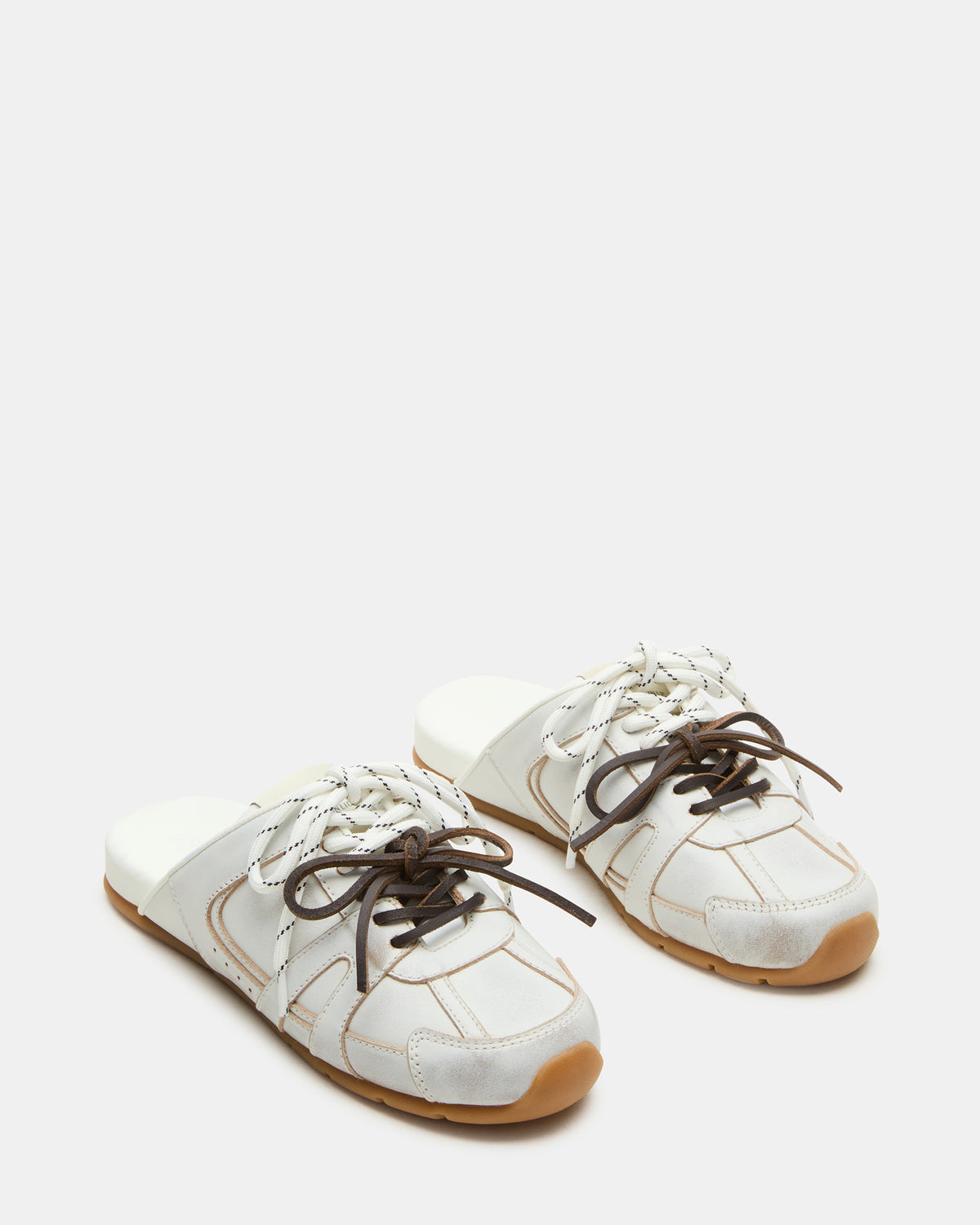 MAYSA White Distressed Women's Low-Top Slip-On Mule Sneakers